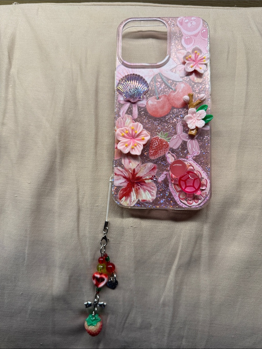 Pink Decorative 16 Pro Max iPhone Case with Charm